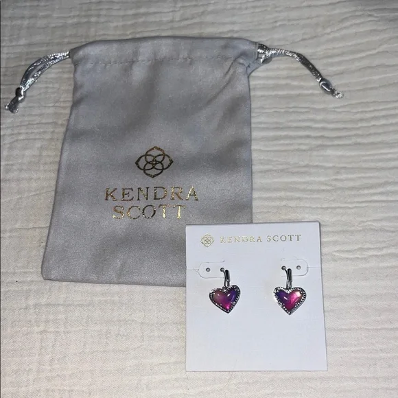 Kendra Scott Heart Drop Earrings | Purple & Pink Iridescent | NEW - Picture 2 of 5
